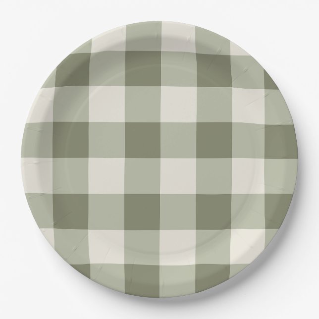 Classic Green Farmhouse Gingham Style Napkins Paper Plate (Front)