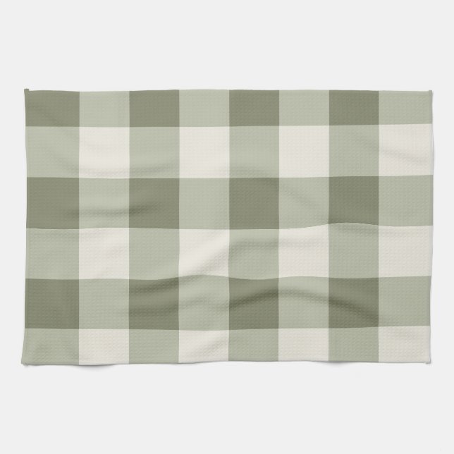 Classic Green Farmhouse Gingham Style Tea Towel (Horizontal)