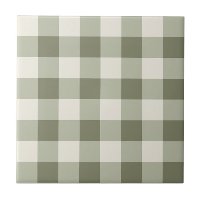 Classic Green Farmhouse Gingham Style Tile (Front)