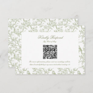 Classic Green Floral and Bird Toile QR code RSVP