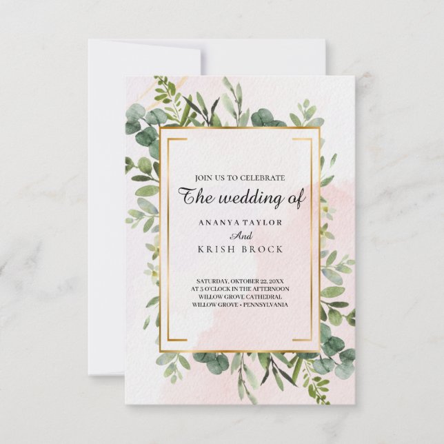 Classic Green Floral Wedding Invitation (Front)