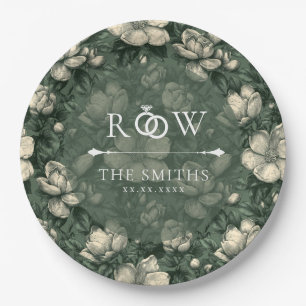 Classic Green Gardenias Petal Vintage Wedding Paper Plate
