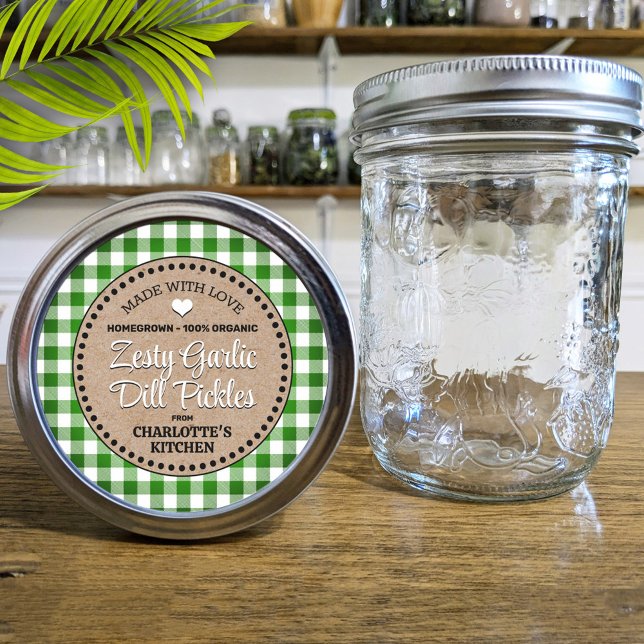 Classic Green Gingham Canning Jar Label (Creator Uploaded)