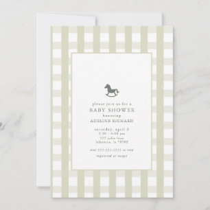 Classic Green Gingham Equestrian Baby Shower Invitation