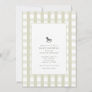 Classic Green Gingham Equestrian Baby Shower Invitation