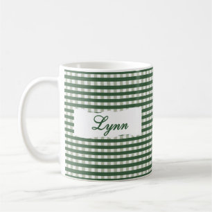 Classic Green Gingham Personalized Name  Coffee Mug