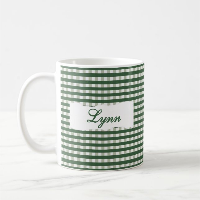 Classic Green Gingham Personalized Name  Coffee Mug (Left)