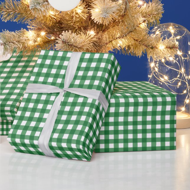 Classic Green Gingham Plaid Christmas Wrapping Paper (Holidays)