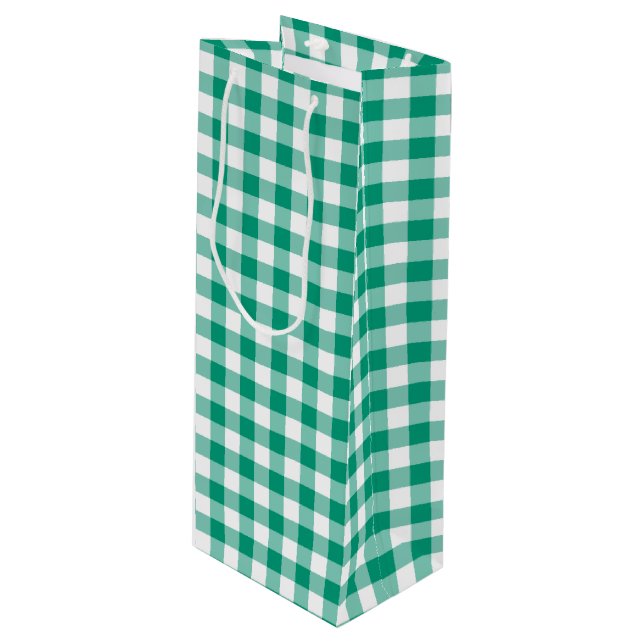 Classic Green Gingham Plaid  Wine Gift Bag (Front Angled)