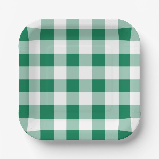 Classic Green Gingham Seamless Pattern Paper Plate (Front)