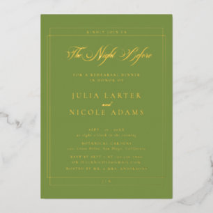 Classic Green Gold Calligraphy Rehearsal Dinner