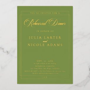 Classic Green Gold Calligraphy Rehearsal Dinner