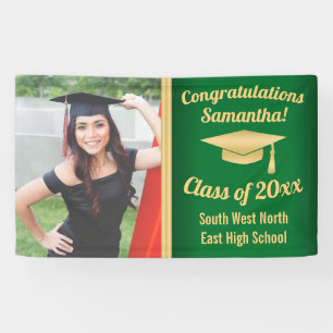 Classic Green Gold Custom Photo Graduation Sign