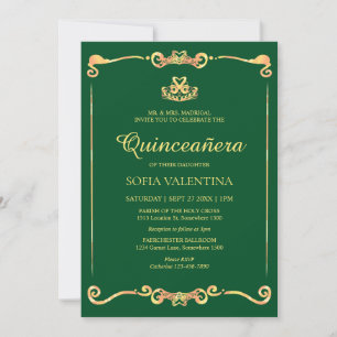 Classic Green Gold Quinceanera Invitation