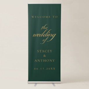 Classic Green Gold Simple Wedding Welcome Retractable Banner