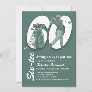 Classic Green Golf Bag Clubs 60th Birthday Invitation