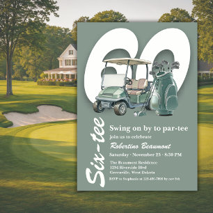 Classic Green Golf Bag Clubs 60th Birthday Invitation