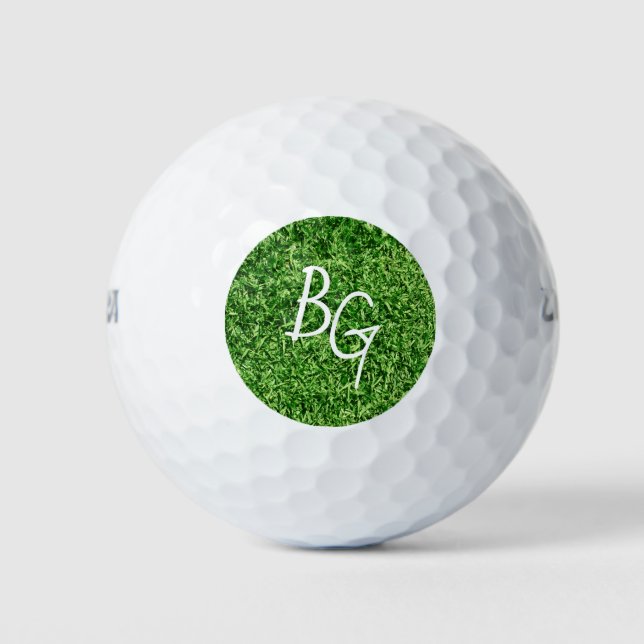 Classic Green Golf Grass Monogrammed Custom Balls (Front)