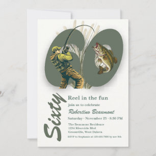 Classic Green Gone Fishing 60th Birthday Invitation