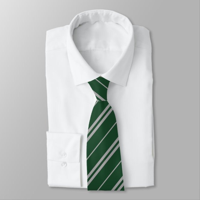 Classic Green Gray School Stripes Pattern Tie (Tied)