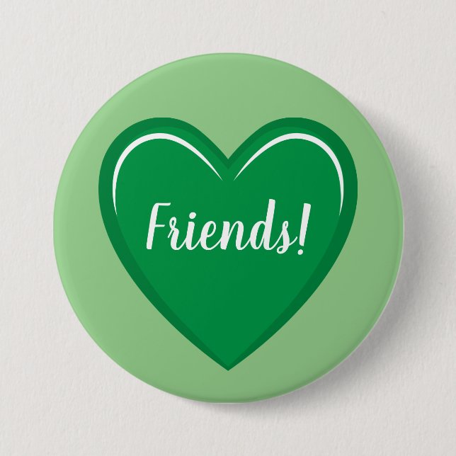 Classic Green Heart Design with Friends Text 7.5 Cm Round Badge (Front)