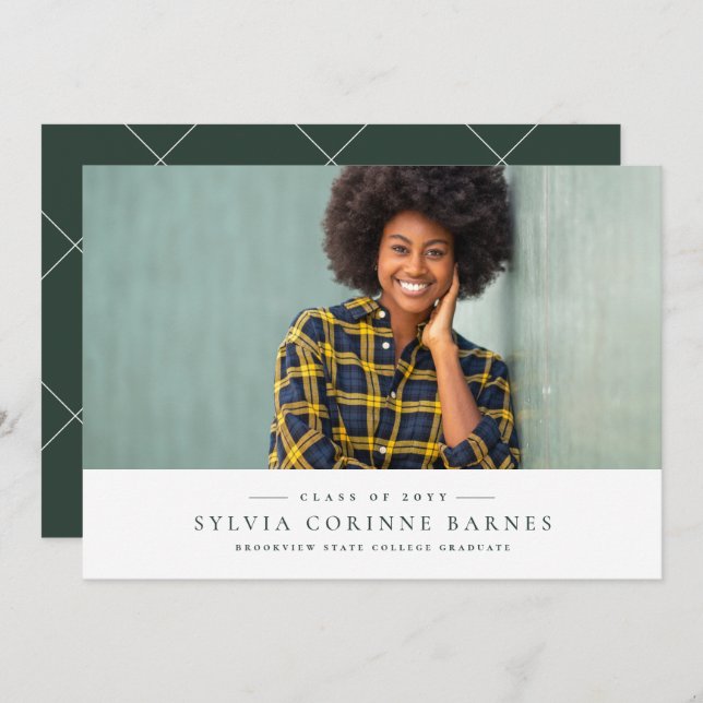 Classic green horizontal graduation announcement (Front/Back)