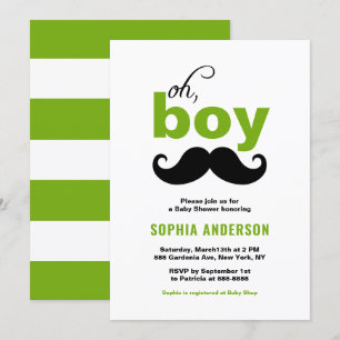 Classic Green It's a Boy Moustache Baby Shower Invitation