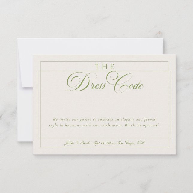 Classic Green Ivory Calligraphy Formal Dress Code Invitation (Front)
