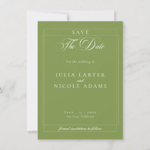 Classic Green Ivory Calligraphy Photo Wedding Save The Date