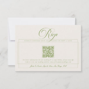Classic Green Ivory Calligraphy QR Code Wedding RSVP Card