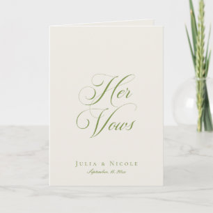 Classic Green Ivory Calligraphy Wedding Her Vows Card