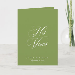 Classic Green Ivory Calligraphy Wedding His Vows Card