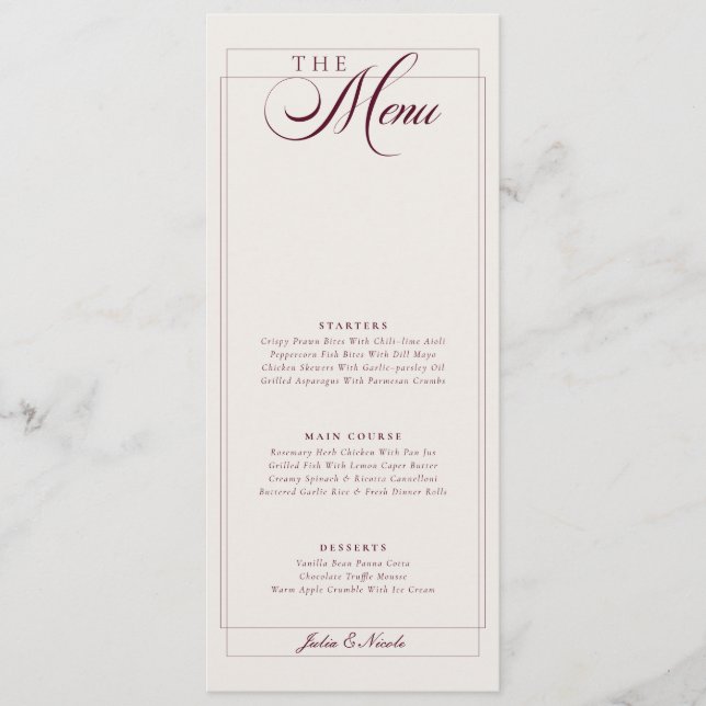 Classic Green Ivory Calligraphy Wedding Menu (Front)