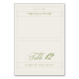 Classic Green Ivory Calligraphy Wedding Place Card