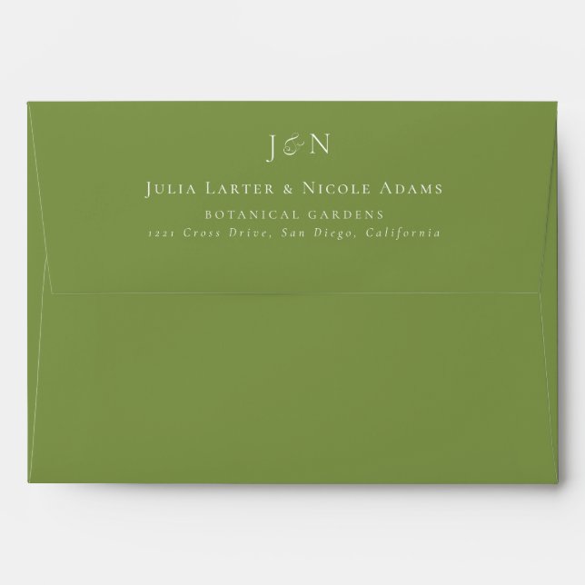 Classic Green Ivory Monogram Calligraphy Wedding Envelope (Back (Top Flap))