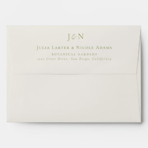 Classic Green Ivory Monogram Calligraphy Wedding Envelope
