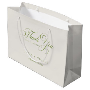 Classic Green Ivory Stylish Wedding Welcome Wine Large Gift Bag