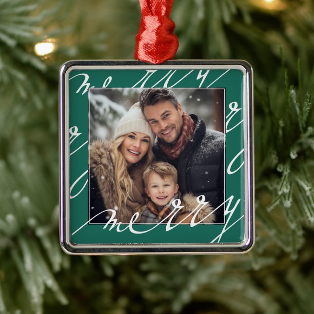Classic Green Merry Christmas Personalised Family  Metal Tree Decoration (Tree)