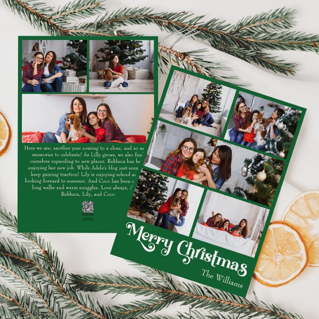 Classic Green Merry Christmas Vertical 8 Photo Holiday Card (Creator Uploaded)