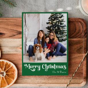 Classic Green Merry Christmas Vertical Photo Holiday Card