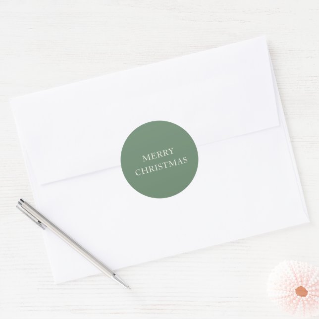 Classic Green Modern Christmas Round Sticker (Envelope)