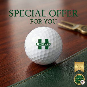 Classic Green Monogram & Custom Name Golf Balls