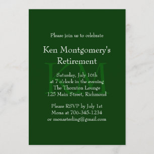 Classic Green Monogram Retirement Invitation