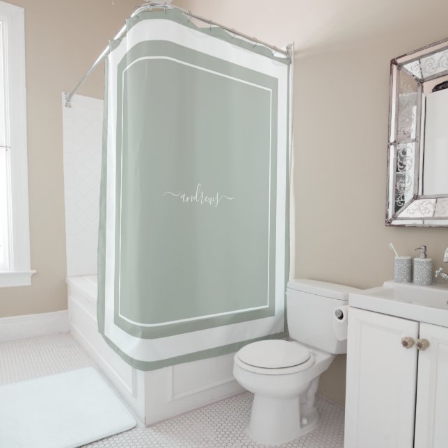 Classic green Monogram signature Shower Curtain (In Situ)