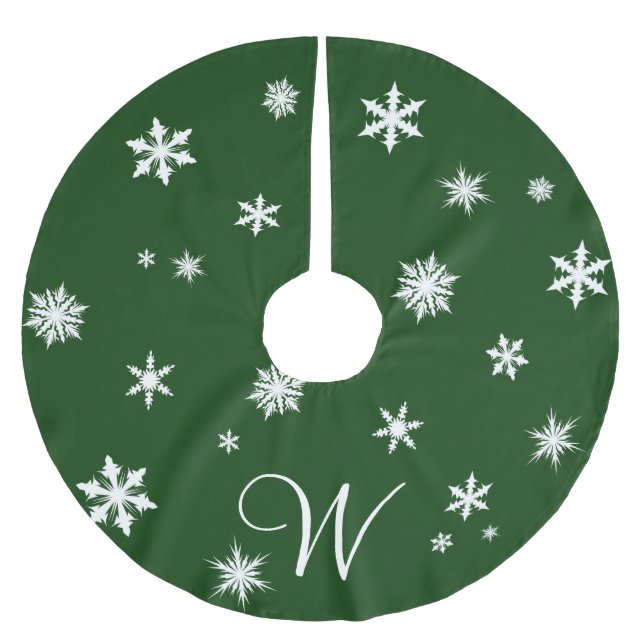 Classic Green Monogram Snowflake Tree Skirt (Front)