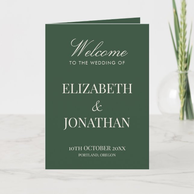 Classic Green Old Money Elegant Folded Wedding Programme (Front)
