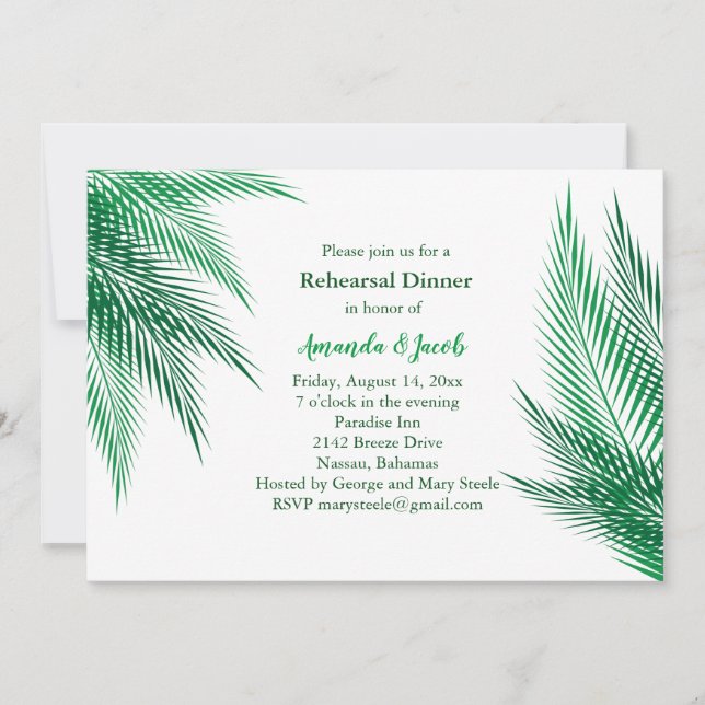 Classic Green Palm Leaves Rehearsal Dinner Invitation (Front)