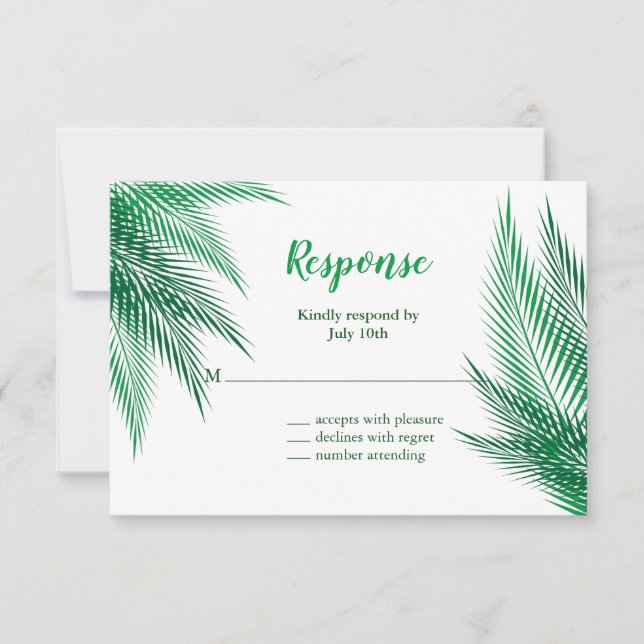 Classic Green Palm Leaves RSVP (Front)