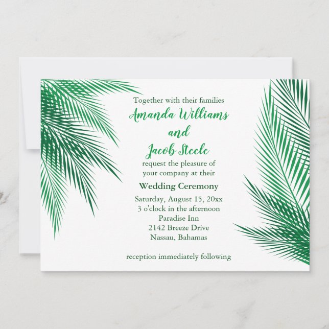Classic Green Palm Leaves Wedding Invitation (Front)