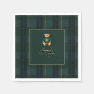 Classic Green Plaid Bear Baby Shower  Napkin